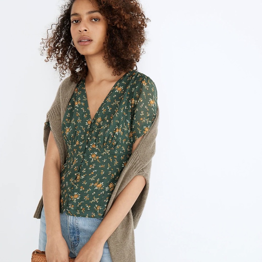 COPY - Silk Evie Tie-Sleeve Top in Fresh Sprigs
